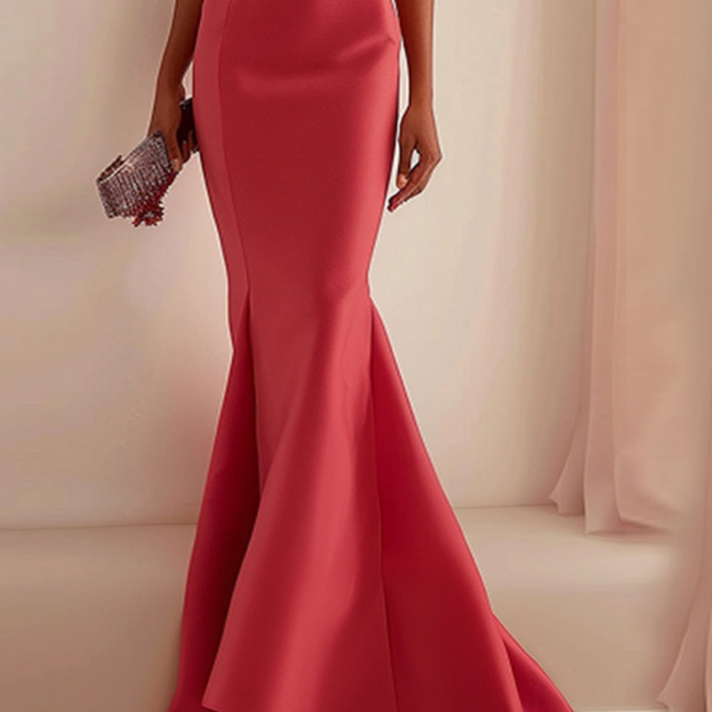 Red 3D Floral Strapless Mermaid Gown